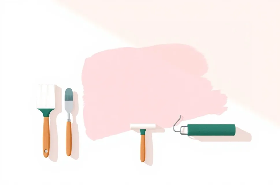 Outils de peinture disposés dans l'ordre des étapes du chantier