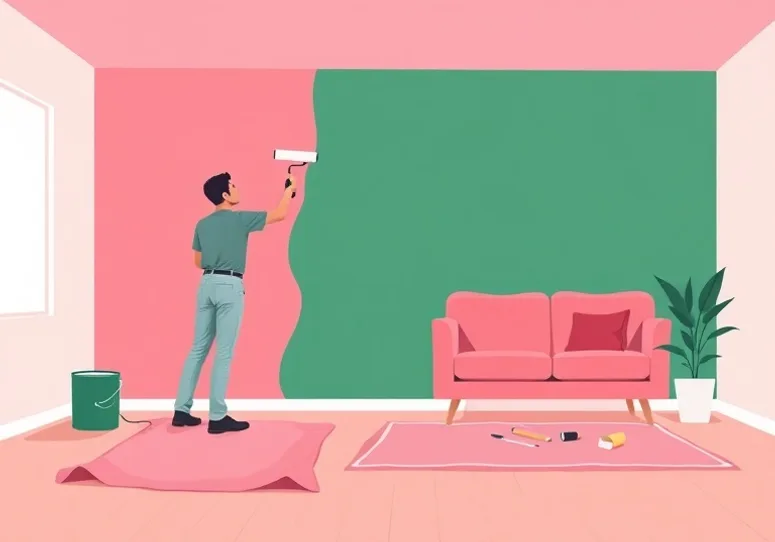 Peintre appliquant la peinture au rouleau sur un mur de salon